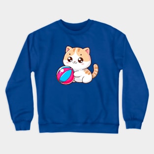 Cute Cat Playing Ball Crewneck Sweatshirt